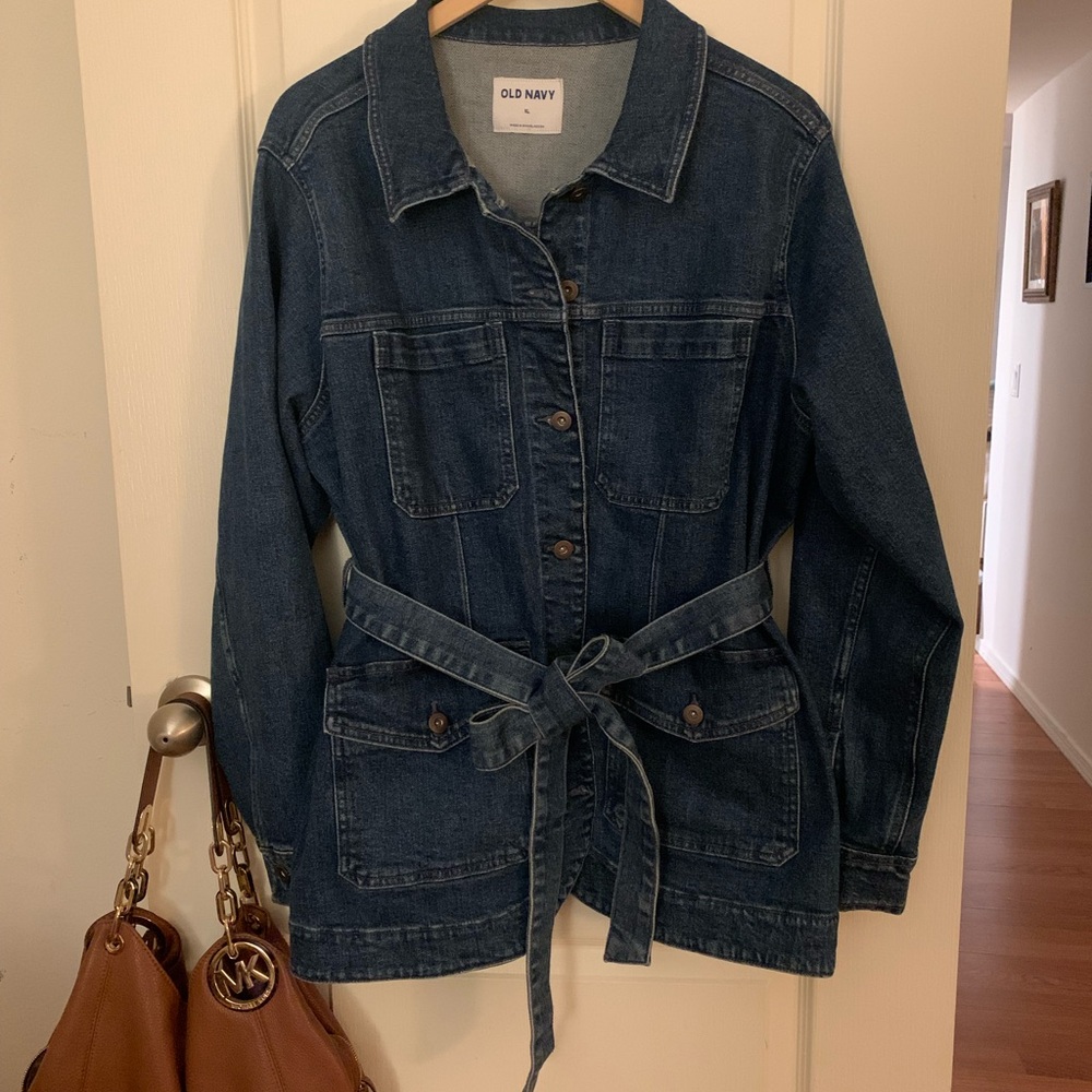 Old Navy Blue Jean Jacket with Belted Waist